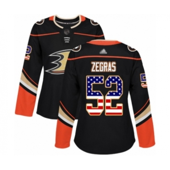 Women's Anaheim Ducks 52 Trevor Zegras Authentic Black USA Flag Fashion Hockey Jersey