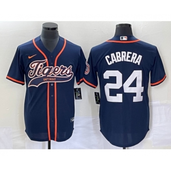 Men's Detroit Tigers 24 Miguel Cabrera Navy Cool Base Stitched Baseball Jersey