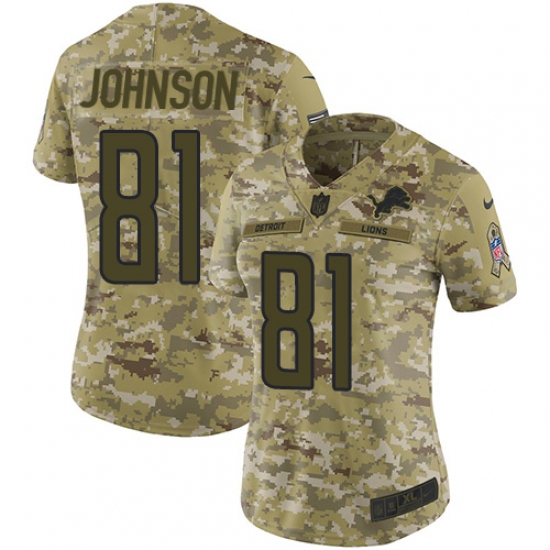 Women's Nike Detroit Lions 81 Calvin Johnson Limited Camo 2018 Salute to Service NFL Jersey