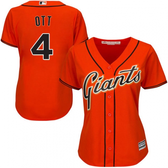 Women's Majestic San Francisco Giants 4 Mel Ott Replica Orange Alternate Cool Base MLB Jersey