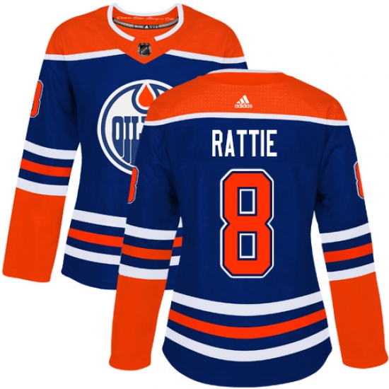 Women's Adidas Edmonton Oilers 8 Ty Rattie Authentic Royal Blue Alternate NHL Jersey