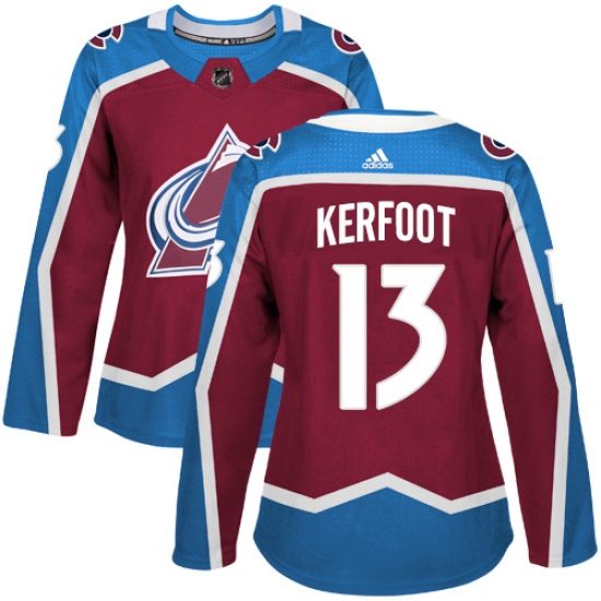 Women's Adidas Colorado Avalanche 13 Alexander Kerfoot Authentic Burgundy Red Home NHL Jersey