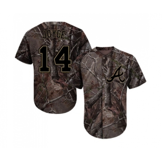 Men's Atlanta Braves 14 Matt Joyce Authentic Camo Realtree Collection Flex Base Baseball Jersey