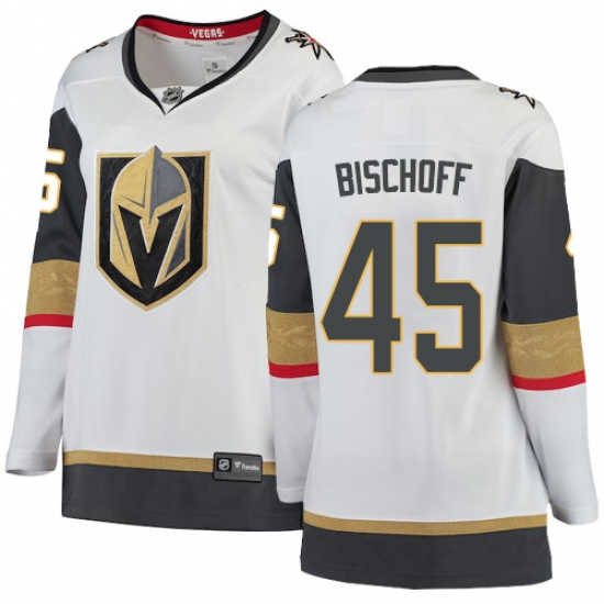 Women's Vegas Golden Knights 45 Jake Bischoff Authentic White Away Fanatics Branded Breakaway NHL Jersey