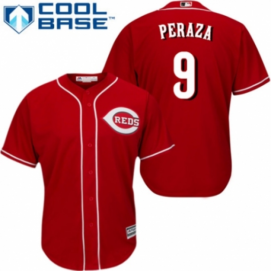 Men's Majestic Cincinnati Reds 9 Jose Peraza Replica Red Alternate Cool Base MLB Jersey