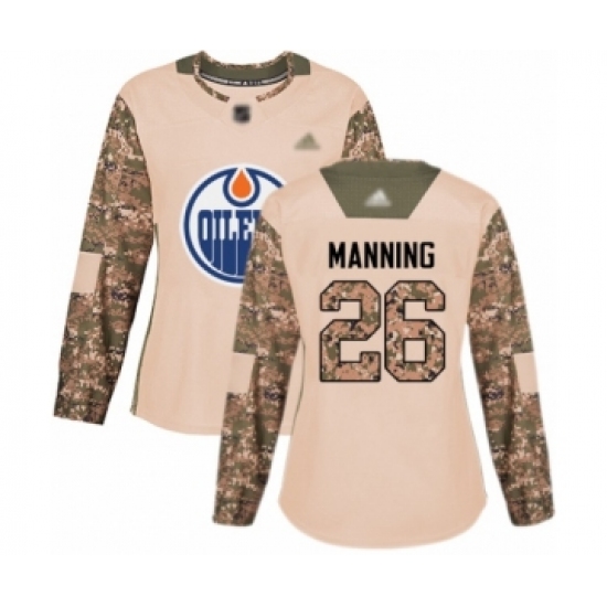 Women's Edmonton Oilers 26 Brandon Manning Authentic Camo Veterans Day Practice Hockey Jersey