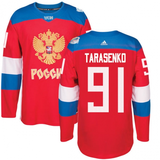 Men's Adidas Team Russia 91 Vladimir Tarasenko Authentic Red Away 2016 World Cup of Hockey Jersey