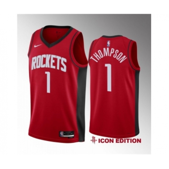 Men's Houston Rockets 1 Amen Thompson Red 2023 Draft Swingman Icon Edition Stitched Basketball Jersey