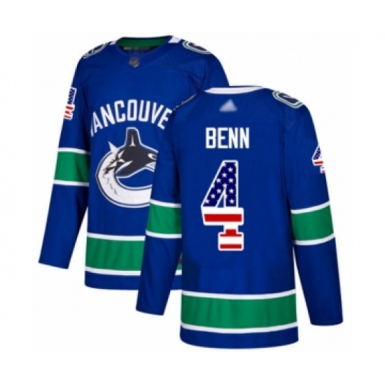 Men's Vancouver Canucks 4 Jordie Benn Authentic Blue USA Flag Fashion Hockey Jersey