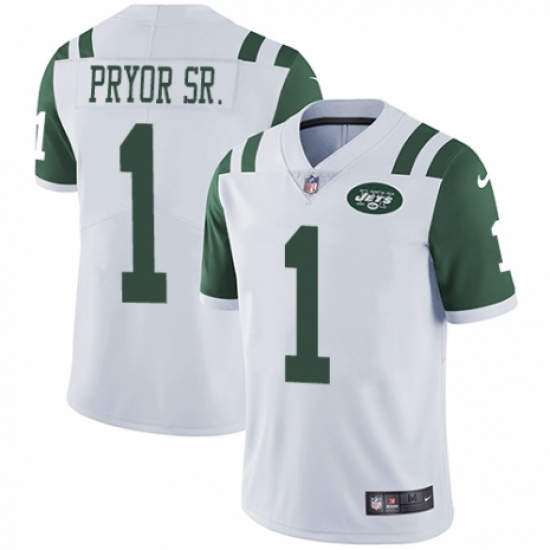 Youth Nike New York Jets 1 Terrelle Pryor Sr. White Vapor Untouchable Limited Player NFL Jersey