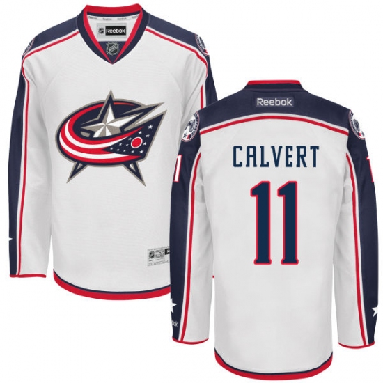 Men's Reebok Columbus Blue Jackets 11 Matt Calvert Authentic White Away NHL Jersey