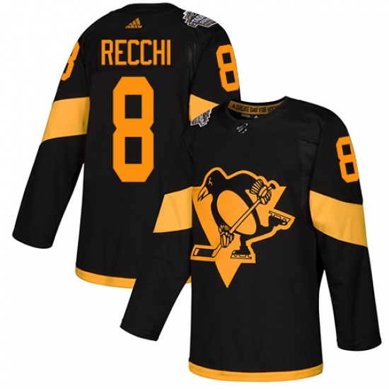 Men's Adidas Pittsburgh Penguins 8 Mark Recchi Black Authentic 2019 Stadium Series Stitched NHL Jersey