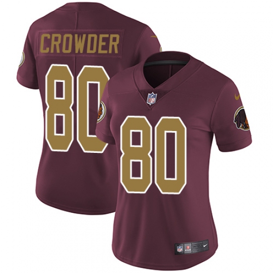 Women's Nike Washington Redskins 80 Jamison Crowder Elite Burgundy Red/Gold Number Alternate 80TH Anniversary NFL Jersey