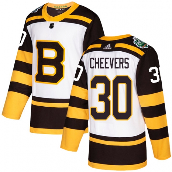 Youth Adidas Boston Bruins 30 Gerry Cheevers Authentic White 2019 Winter Classic NHL Jersey