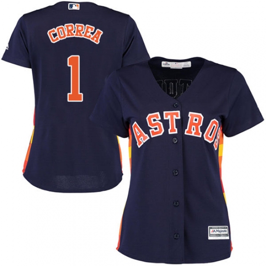 Women's Majestic Houston Astros 1 Carlos Correa Authentic Navy Blue Alternate Cool Base MLB Jersey