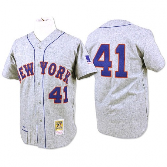 Men's Mitchell and Ness 1969 New York Mets 41 Tom Seaver Authentic Grey Throwback MLB Jersey