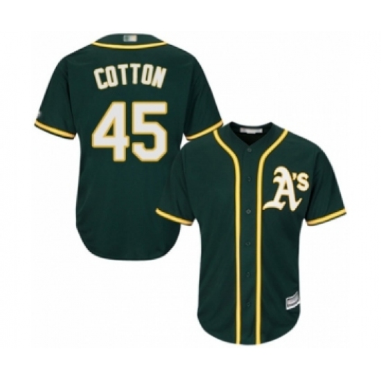 Youth Oakland Athletics 45 Jharel Cotton Authentic Green Alternate 1 Cool Base Baseball Player Jersey