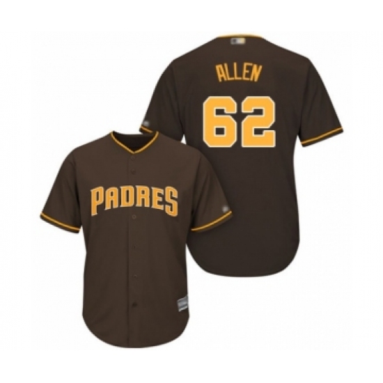 Youth San Diego Padres 62 Austin Allen Authentic Brown Alternate Cool Base Baseball Player Jersey