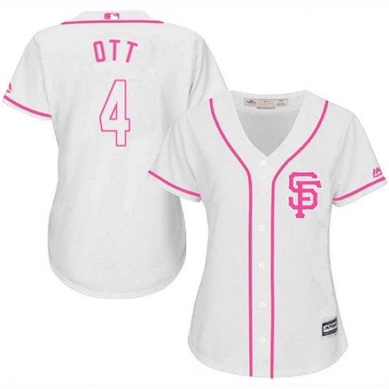 Women's Majestic San Francisco Giants 4 Mel Ott Authentic White Fashion Cool Base MLB Jersey