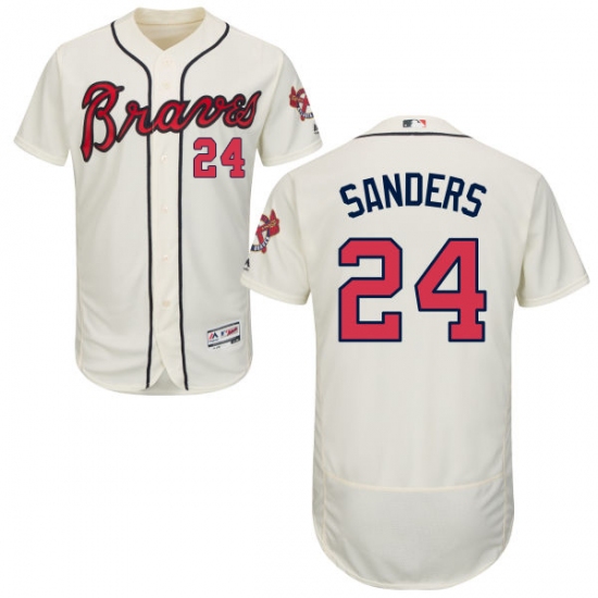 Men's Majestic Atlanta Braves 24 Deion Sanders Cream Alternate Flex Base Authentic Collection MLB Jersey