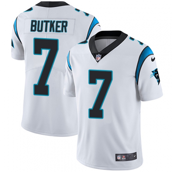 Men's Nike Carolina Panthers 7 Harrison Butker White Vapor Untouchable Limited Player NFL Jersey