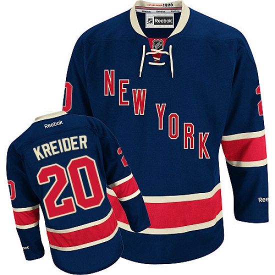 Youth Reebok New York Rangers 20 Chris Kreider Authentic Navy Blue Third NHL Jersey