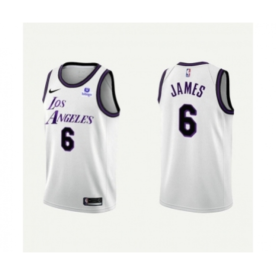 Men's Los Angeles Lakers 6 LeBron James 2022-23 White Stitched Basketball Jersey