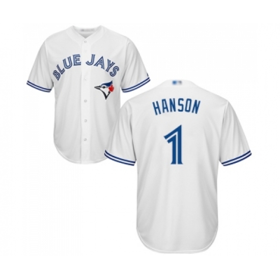 Men's Toronto Blue Jays 1 Alen Hanson Replica White Home Baseball Jersey