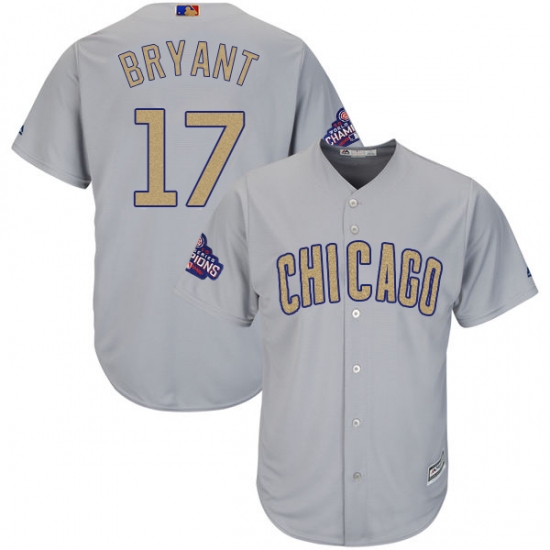 Women's Majestic Chicago Cubs 17 Kris Bryant Authentic Gray 2017 Gold Champion MLB Jersey