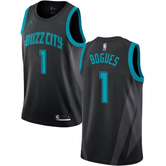 Women's Nike Jordan Charlotte Hornets 1 Muggsy Bogues Swingman Black NBA Jersey - 2018 19 City Edition