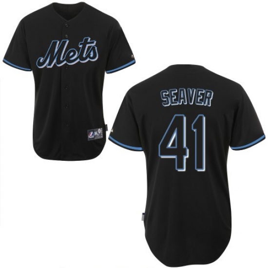 Men's Majestic New York Mets 41 Tom Seaver Replica Black Fashion MLB Jersey