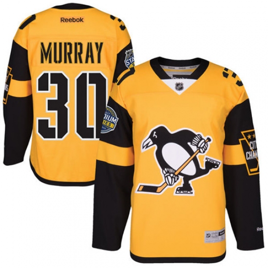 Men's Reebok Pittsburgh Penguins 30 Matt Murray Authentic Gold 2017 Stadium Series NHL Jersey