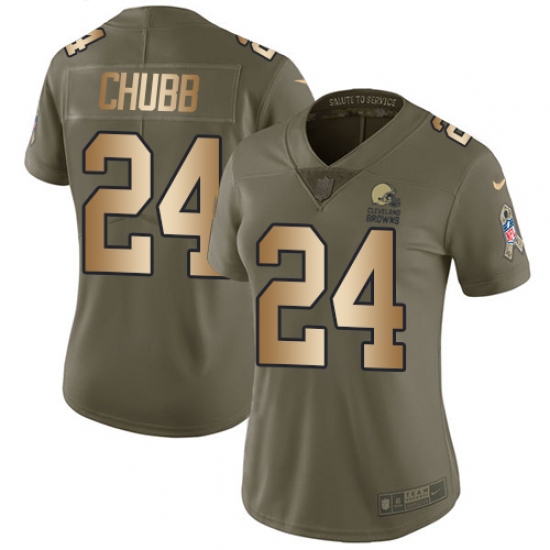 Women's Nike Cleveland Browns 24 Nick Chubb Limited Olive Gold 2017 Salute to Service NFL Jersey