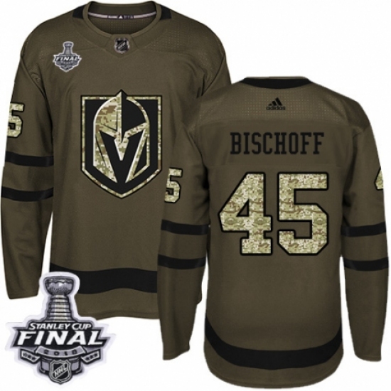 Youth Adidas Vegas Golden Knights 45 Jake Bischoff Authentic Green Salute to Service 2018 Stanley Cup Final NHL Jersey