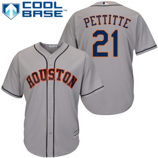 Men's Majestic Houston Astros 21 Andy Pettitte Replica Grey Road Cool Base MLB Jersey