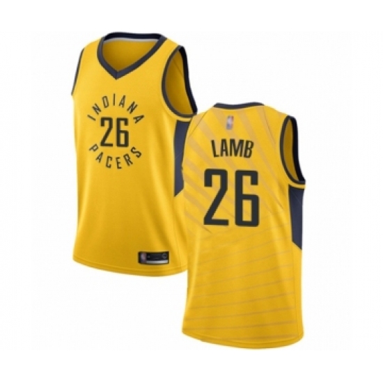 Men's Indiana Pacers 26 Jeremy Lamb Authentic Gold Basketball Jersey Statement Edition