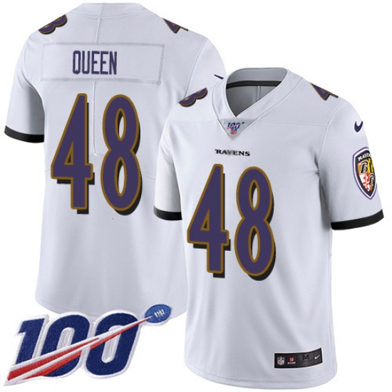 Youth Baltimore Ravens 48 Patrick Queen White Stitched NFL 100th Season Vapor Untouchable Limited Jersey