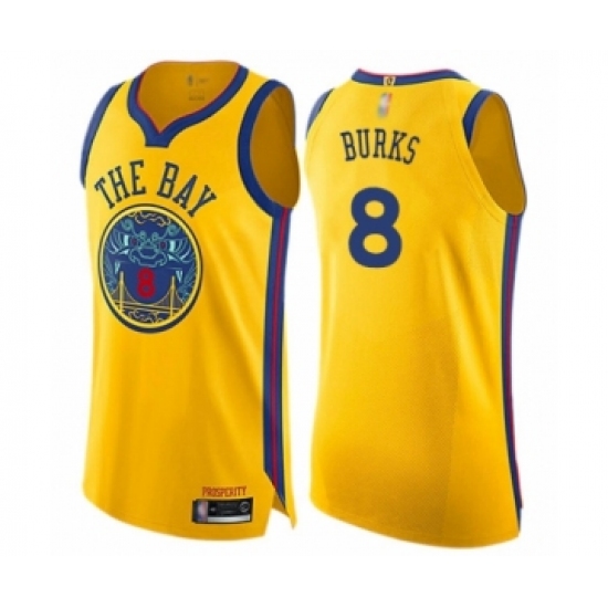 Men's Golden State Warriors 8 Alec Burks Authentic Gold Basketball Jersey - City Edition