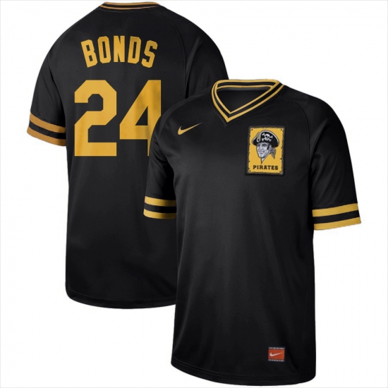 Men's Nike Pittsburgh Pirates 24 Barry Bonds Nike Cooperstown Collection Legend V-Neck Jersey Black