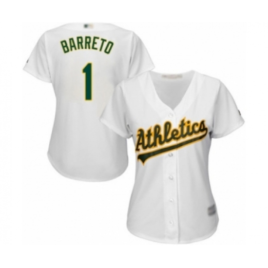 Women's Oakland Athletics 1 Franklin Barreto Authentic White Home Cool Base Baseball Player Jersey