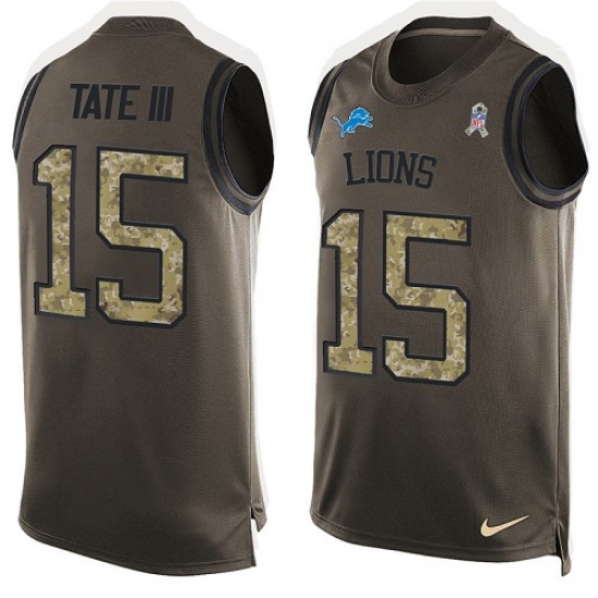 Men's Nike Detroit Lions 15 Golden Tate III Limited Green Salute to Service Tank Top NFL Jersey