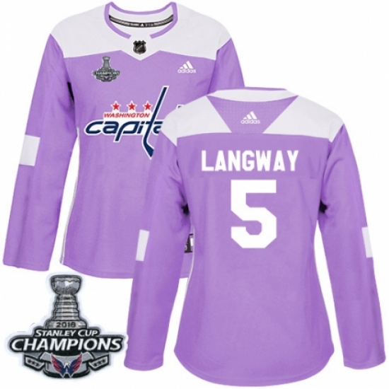 Women's Adidas Washington Capitals 5 Rod Langway Authentic Purple Fights Cancer Practice 2018 Stanley Cup Final Champions NHL Jersey