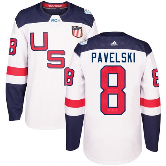 Youth Adidas Team USA 8 Joe Pavelski Authentic White Home 2016 World Cup Ice Hockey Jersey