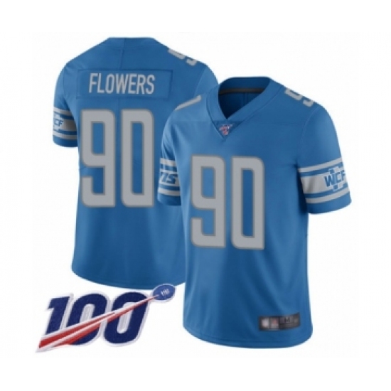 Men's Detroit Lions 90 Trey Flowers Blue Team Color Vapor Untouchable Limited Player 100th Season Football Jersey