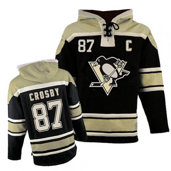 Men's Old Time Hockey Pittsburgh Penguins 87 Sidney Crosby Premier Black Sawyer Hooded Sweatshirt NHL Jersey