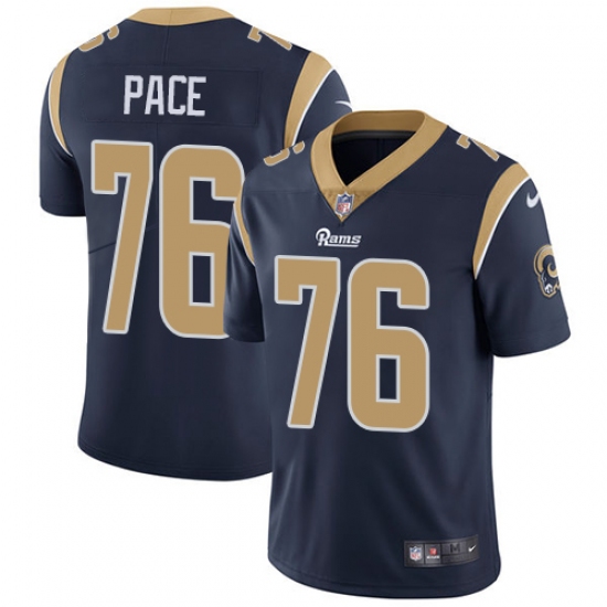 Youth Nike Los Angeles Rams 76 Orlando Pace Navy Blue Team Color Vapor Untouchable Limited Player NFL Jersey