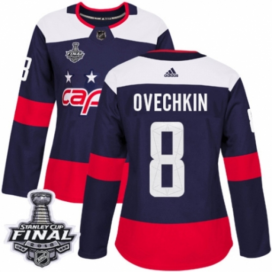 Women's Adidas Washington Capitals 8 Alex Ovechkin Authentic Navy Blue 2018 Stadium Series 2018 Stanley Cup Final NHL Jersey