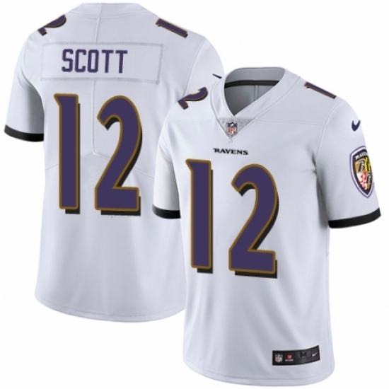 Youth Nike Baltimore Ravens 12 Jaleel Scott White Vapor Untouchable Limited Player NFL Jersey