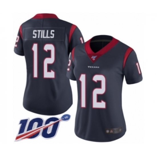 Women's Houston Texans 12 Kenny Stills Navy Blue Team Color Vapor Untouchable Limited Player 100th Season Football Jersey