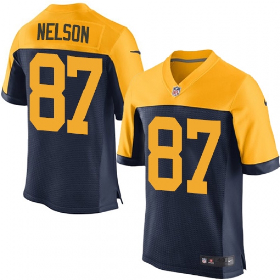 Men's Nike Green Bay Packers 87 Jordy Nelson Elite Navy Blue Alternate NFL Jersey
